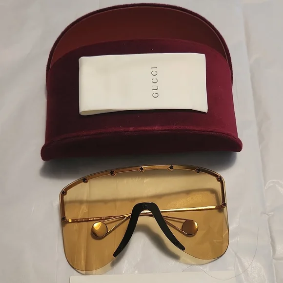 Gucci | Accessories | Gucci Gold Shield Sunglasses With Red  display picture 3